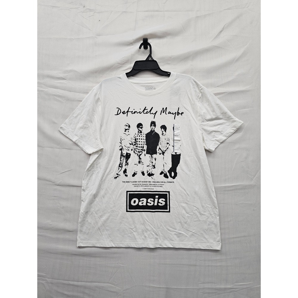 Oasis Mens Definitely Maybe Graphic T-Shirt White Cotton Blend Casual Size Large